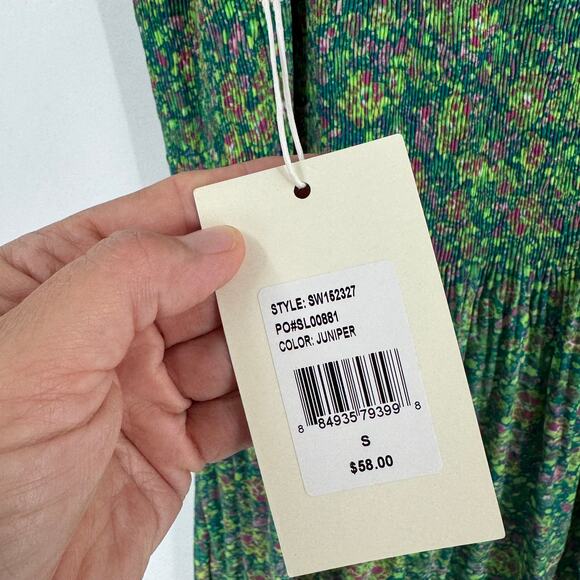 Sunny Leigh NWT Green Floral Midi Skirt Smocked Waist Juniper Green Size S - Picture 2 of 9